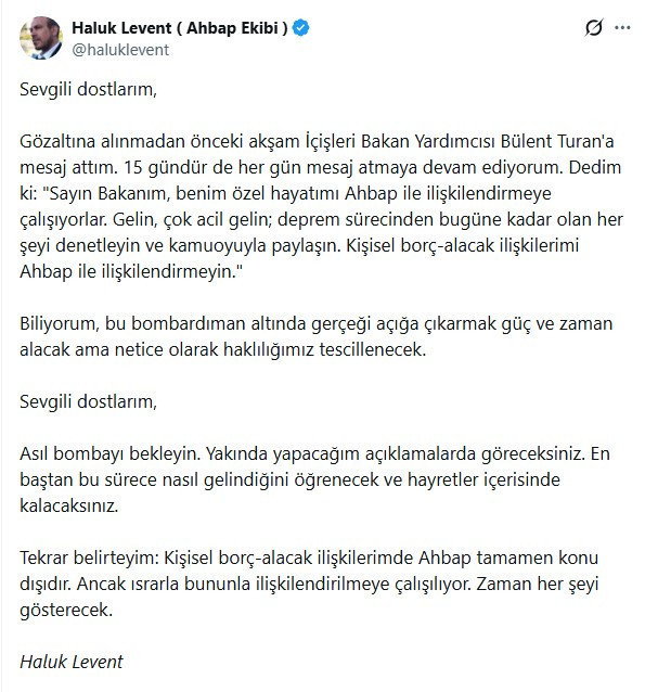 Haluk Levent'ten gözaltı sonrası ilk açıklama: "Asıl bombayı bekleyin" - Resim : 1