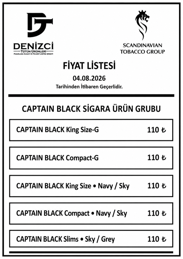 CAPTAİN BLACK SİGARA GRUBU GÜNCEL FİYAT LİSTESİ (AĞUSTOS 2026)