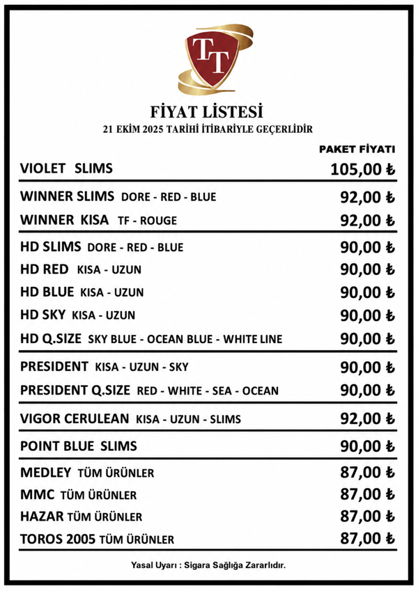 TT SİGARA GRUBU FİYATLARI (21 EKİM 2025)