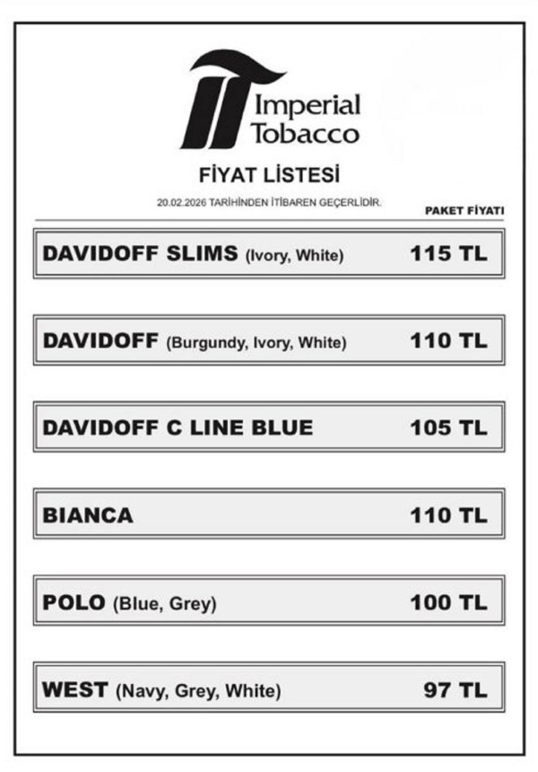 IMPERIAL TOBACCO SİGARA FİYATLARI 2026 AĞUSTOS
