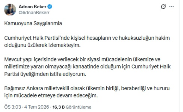 CHP'de bir istifa daha! Ankara Milletvekili partisinden ayrıldığını duyurdu - Resim : 1