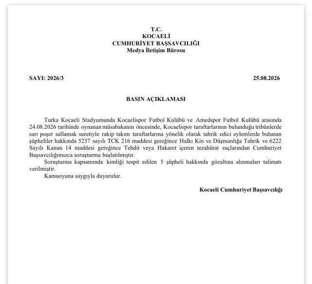 Kocaelispor-Amedspor maçı sonrası soruşturma! 5 kişi hakkında gözaltı talimatı - Resim : 2
