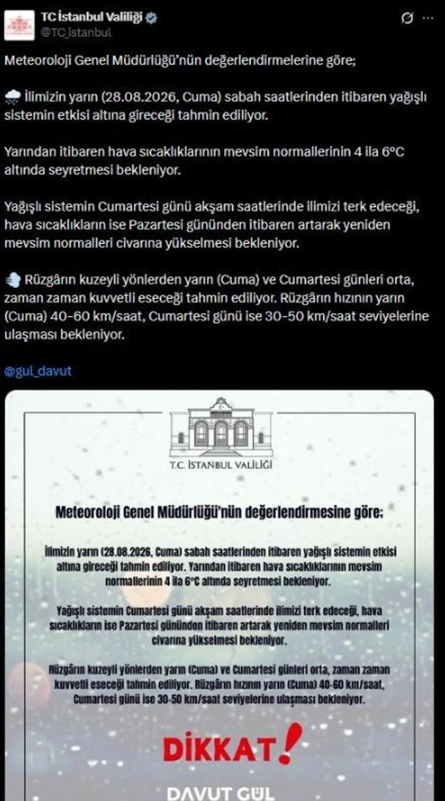 İstanbul Valiliği'nden üst üste uyarı! Kuvvetli sağanak geliyor - Resim : 1