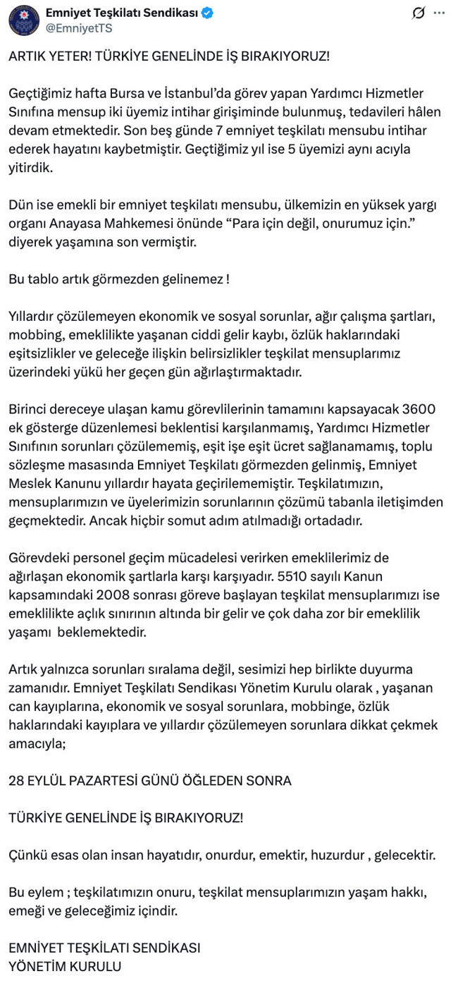 EGM duyurdu: Polis iş bırakmayacak! - Resim : 1