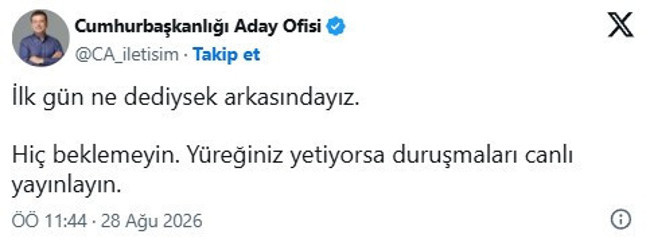 İmamoğlu'ndan, Akın Gürlek'e 'canlı yayın' yanıtı: 'İlk gün ne dediysek arkasındayız!' - Resim : 1