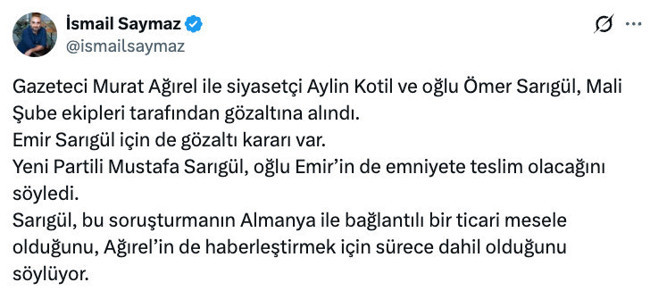 Murat Ağırel, Aylin Kotil ve Ömer Sarıgül gözaltında! Emir Sarıgül hakkında da gözaltı kararı… - Resim : 1