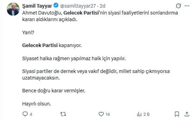 AKP'li Şamil Tayyar'dan olay Gelecek Partisi çıkışı! "Halk sahip çıkmıyorsa..." - Resim : 2