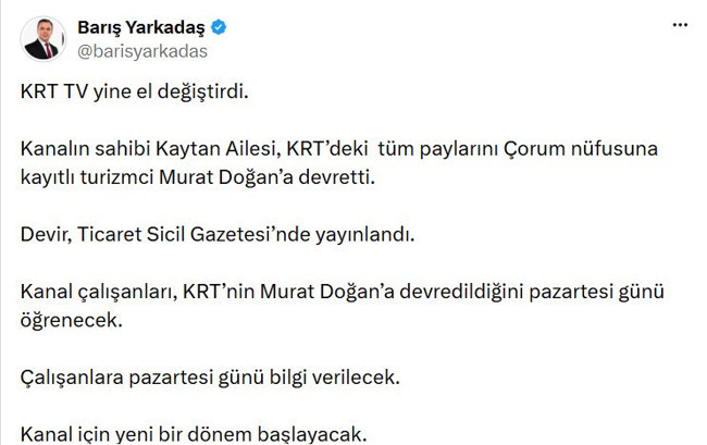 KRT TV yine el değiştirdi! Yeni sahibi belli oldu - Resim : 1