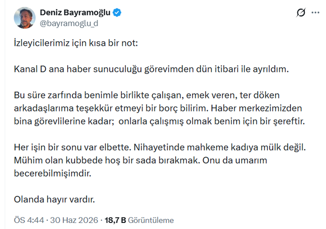 Kanal D'ye veda eden Deniz Bayramoğlu'ndan manidar mesaj: 