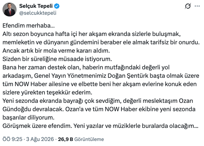 Selçuk Tepeli NOW Haber’e veda etti! Yerine gelen isim belli oldu… - Resim : 2