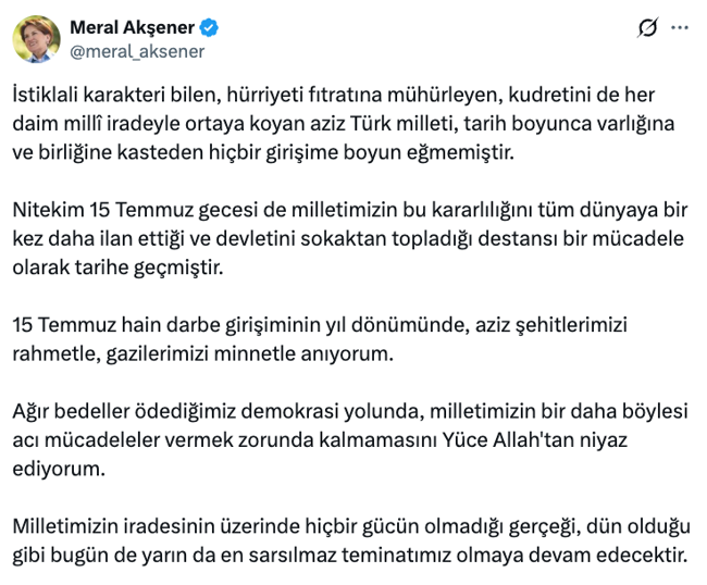 Meral Akşener, sessizliğini sosyal medyadan bozdu! ‘Tarihe geçmiştir…’ - Resim : 1
