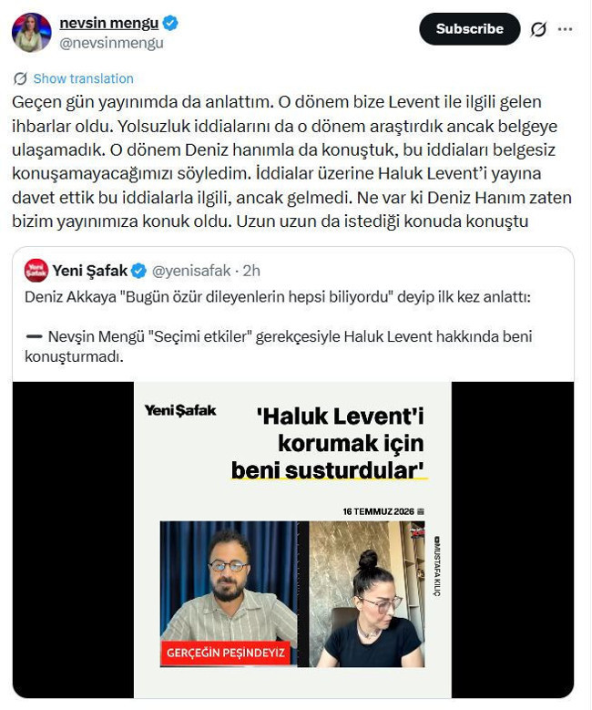 Deniz Akkaya'dan çok konuşulacak 'Haluk Levent' iddiası! Nevşin Mengü'yü işaret etti - Resim : 1