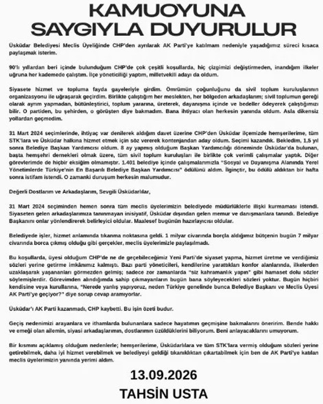 Üsküdar'da CHP'den AK Parti'ye geçmişti! Sessizliğini bozdu… - Resim : 1