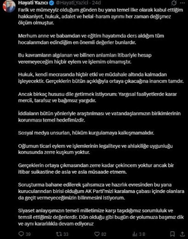 Hayati Yazıcı’dan oğluna ilişkin ilk açıklama - Resim : 2