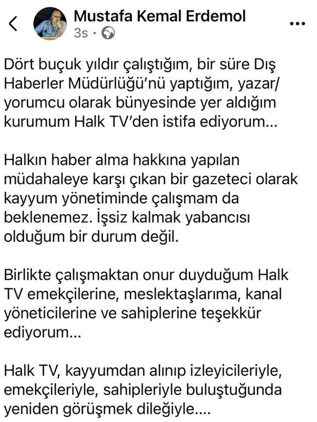Halk TV’de kayyum sonrası ilk istifa! ‘Bir gazeteci olarak…’ - Resim : 1